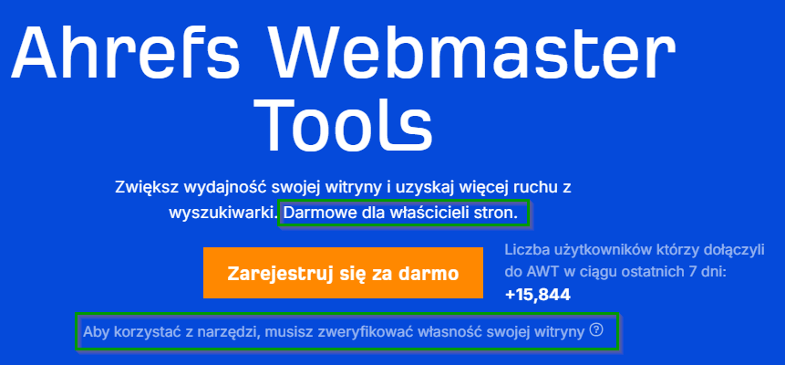 darmowy dostęp do Ahrefs Webmaster Tools