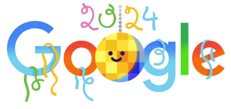 Przykład Google Doodle - Nowy Rok 2024